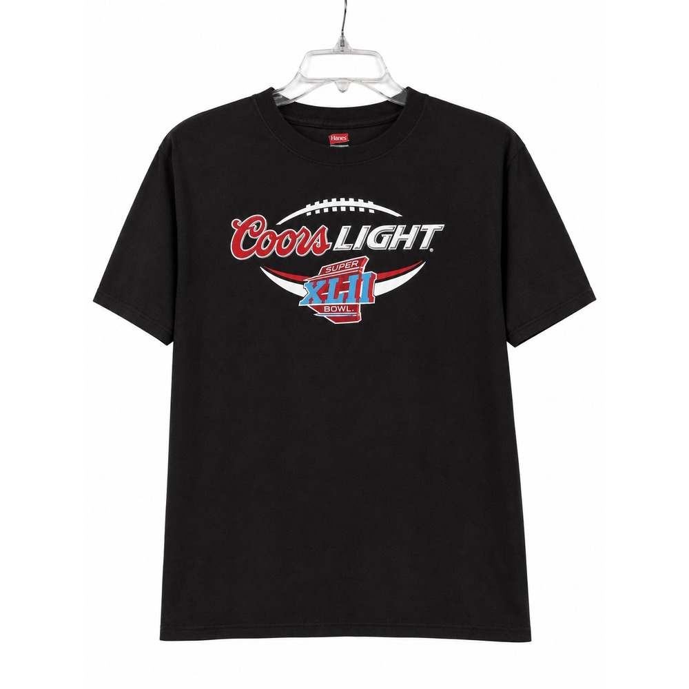 Coors Light Super Bowl XLII T-Shirt Mens Large Black Cold Crew NFL Football Tee